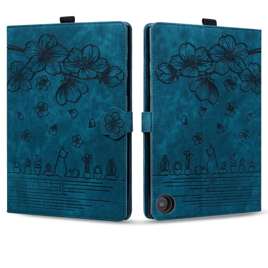 For Amazon Fire HD10 /HD10 Plus 2021 Cartoon Sakura Cat Embossed Smart Leather Tablet Case(Blue) - Amazon by buy2fix | Online Shopping UK | buy2fix