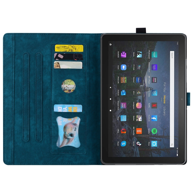 For Amazon Fire HD10 /HD10 Plus 2021 Cartoon Sakura Cat Embossed Smart Leather Tablet Case(Blue) - Amazon by buy2fix | Online Shopping UK | buy2fix