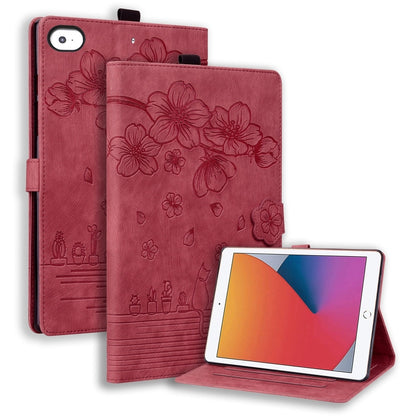 For iPad mini 5 / 4 / 3 / 2 / 1 Cartoon Sakura Cat Embossed Smart Leather Tablet Case(Red) - iPad mini (2019) / mini 5 Cases by buy2fix | Online Shopping UK | buy2fix
