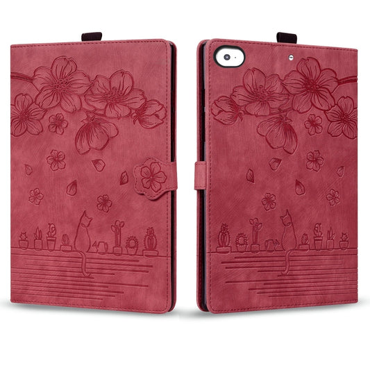 For iPad mini 5 / 4 / 3 / 2 / 1 Cartoon Sakura Cat Embossed Smart Leather Tablet Case(Red) - iPad mini (2019) / mini 5 Cases by buy2fix | Online Shopping UK | buy2fix
