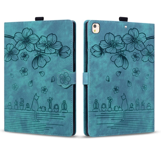 For iPad 10.2 2021 / 10.5 2019 Cartoon Sakura Cat Embossed Smart Leather Tablet Case(Green) - iPad 10.2 Cases by buy2fix | Online Shopping UK | buy2fix
