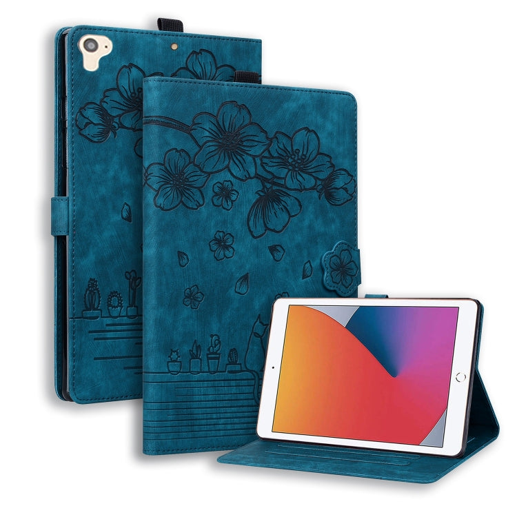 For iPad Pro 9.7 / 9.7 2018 / 2017 Cartoon Sakura Cat Embossed Smart Leather Tablet Case(Blue) - iPad Pro 9.7 inch Cases by buy2fix | Online Shopping UK | buy2fix