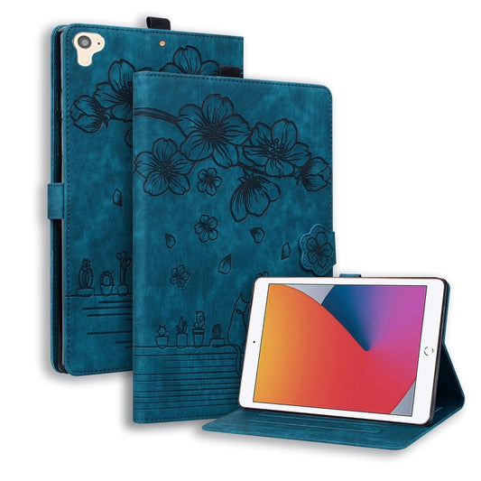 For iPad Pro 9.7 / 9.7 2018 / 2017 Cartoon Sakura Cat Embossed Smart Leather Tablet Case(Blue) - iPad Pro 9.7 inch Cases by buy2fix | Online Shopping UK | buy2fix