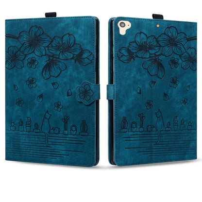 For iPad Pro 9.7 / 9.7 2018 / 2017 Cartoon Sakura Cat Embossed Smart Leather Tablet Case(Blue) - iPad Pro 9.7 inch Cases by buy2fix | Online Shopping UK | buy2fix