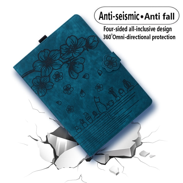 For iPad Pro 9.7 / 9.7 2018 / 2017 Cartoon Sakura Cat Embossed Smart Leather Tablet Case(Blue) - iPad Pro 9.7 inch Cases by buy2fix | Online Shopping UK | buy2fix