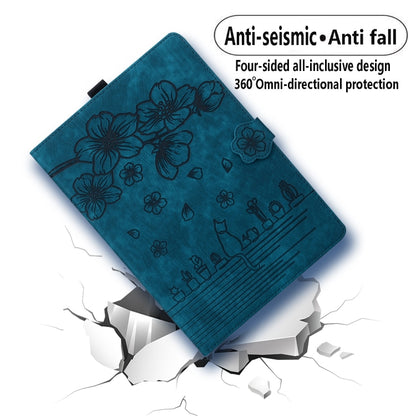For iPad Pro 9.7 / 9.7 2018 / 2017 Cartoon Sakura Cat Embossed Smart Leather Tablet Case(Blue) - iPad Pro 9.7 inch Cases by buy2fix | Online Shopping UK | buy2fix
