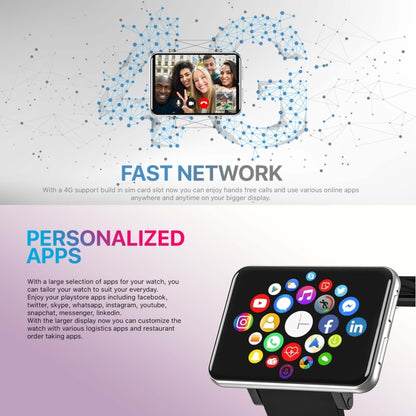 DM100 2.86 inch IPS Full Screen Smart Sport Watch, Support Independent Card Insertion / Multiple Sports Modes / Heart Rate Monitoring / Step Counting, Memory:RAM 3GB+ROM 32GB(Black) by buy2fix