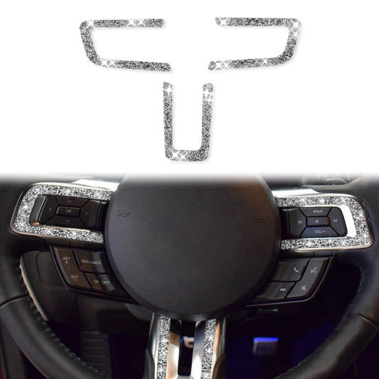 For Ford Mustang 2015-2020 Car Steering Wheel Key Frame Diamond Decoration Sticker, Left and Right Drive by buy2fix