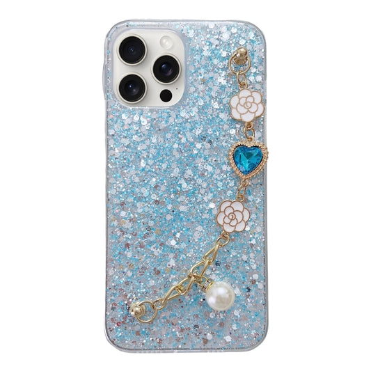 For iPhone 15 Pro Max Starry Sequin Love Gem Chain Epoxy TPU Phone Case(Blue) - iPhone 15 Pro Max Cases by buy2fix | Online Shopping UK | buy2fix
