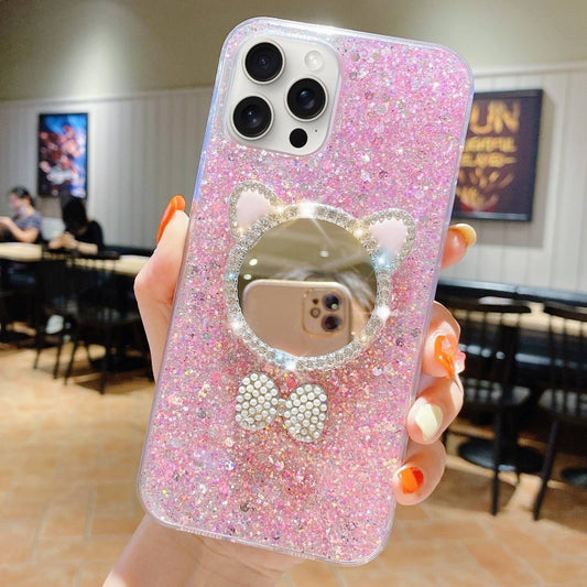 For iPhone 12 Pro Max Starry Sequin Diamond Cat Ears Mirror Epoxy TPU Phone Case(Pink) - iPhone 12 Pro Max Cases by buy2fix | Online Shopping UK | buy2fix