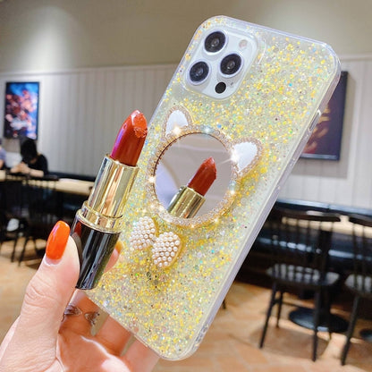 For iPhone 12 Pro Max Starry Sequin Diamond Cat Ears Mirror Epoxy TPU Phone Case(Pink) - iPhone 12 Pro Max Cases by buy2fix | Online Shopping UK | buy2fix