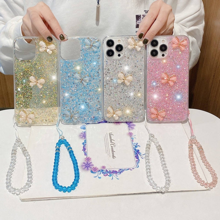 For iPhone 15 Pro Max Starry Sequin Jade Butterfly Epoxy TPU Phone Case with Strap(Pink) - iPhone 15 Pro Max Cases by buy2fix | Online Shopping UK | buy2fix