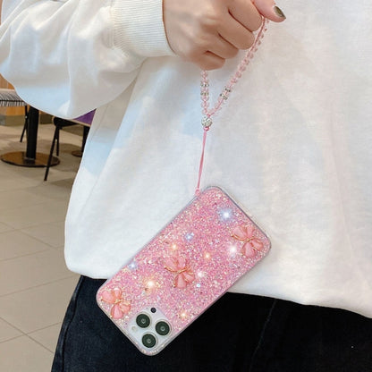 For iPhone 15 Pro Max Starry Sequin Jade Butterfly Epoxy TPU Phone Case with Strap(Pink) - iPhone 15 Pro Max Cases by buy2fix | Online Shopping UK | buy2fix