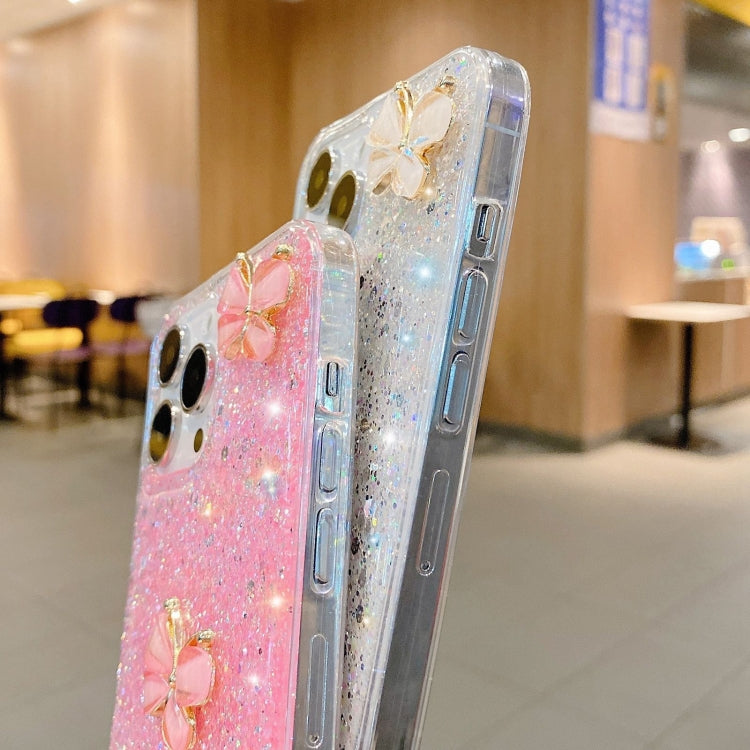 For iPhone 15 Pro Max Starry Sequin Jade Butterfly Epoxy TPU Phone Case with Strap(Pink) - iPhone 15 Pro Max Cases by buy2fix | Online Shopping UK | buy2fix