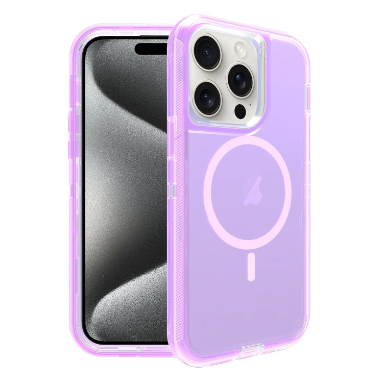 For iPhone 15 Pro Max Shockproof MagSafe Magnetic Phone Case(Transparent Purple) - iPhone 15 Pro Max Cases by buy2fix | Online Shopping UK | buy2fix