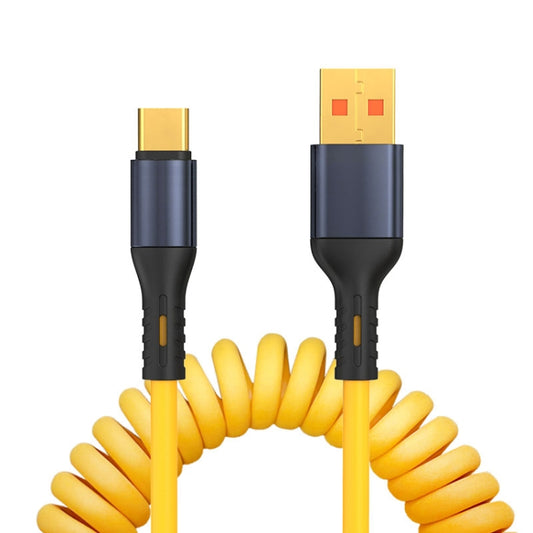 XJ-U101 USB to USB-C / Type-C Spring Charging Data Cable, Length: 1.5m(Yellow) - USB-C & Type-C Cable by buy2fix | Online Shopping UK | buy2fix