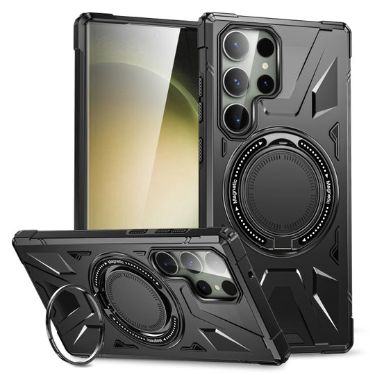 For Samsung Galaxy S23 Ultra 5G MagSafe Magnetic Shockproof Phone Case with Ring Holder(Black)