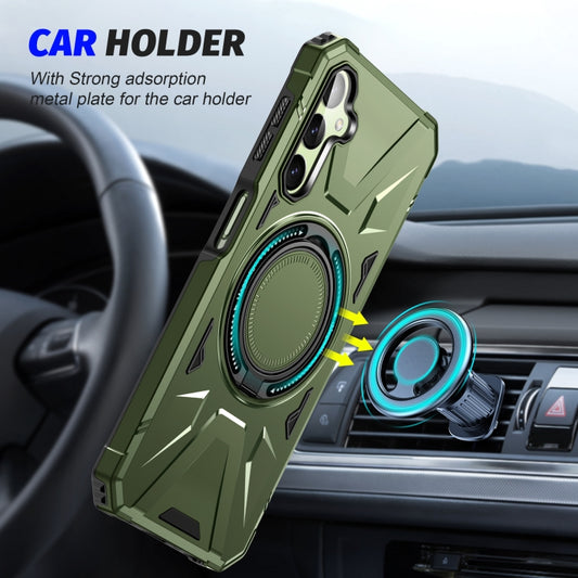 For Samsung Galaxy A24 4G/A25 5G MagSafe Magnetic Shockproof Phone Case with Ring Holder(Dark Green) by buy2fix