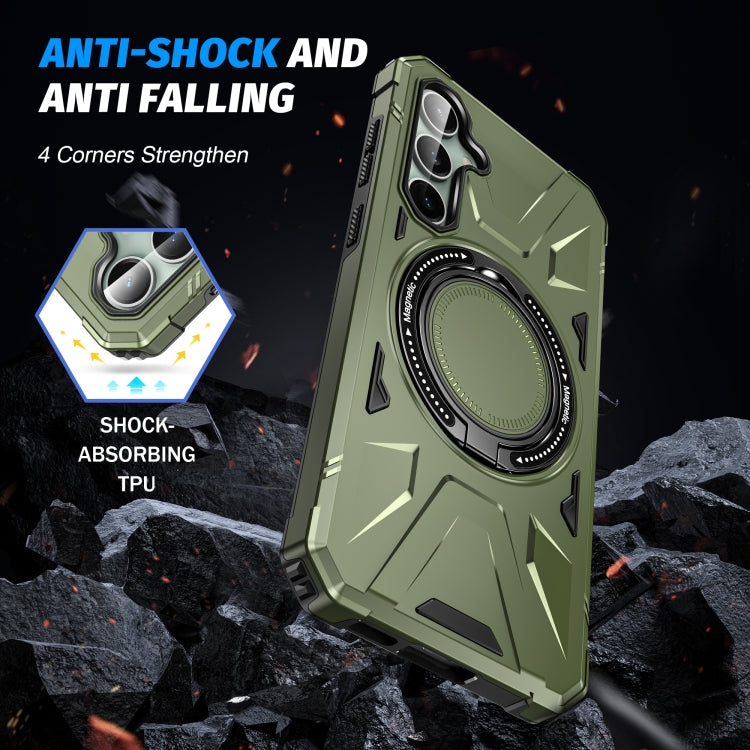 For Samsung Galaxy A15 MagSafe Magnetic Shockproof Phone Case with Ring Holder(Dark Green) by buy2fix