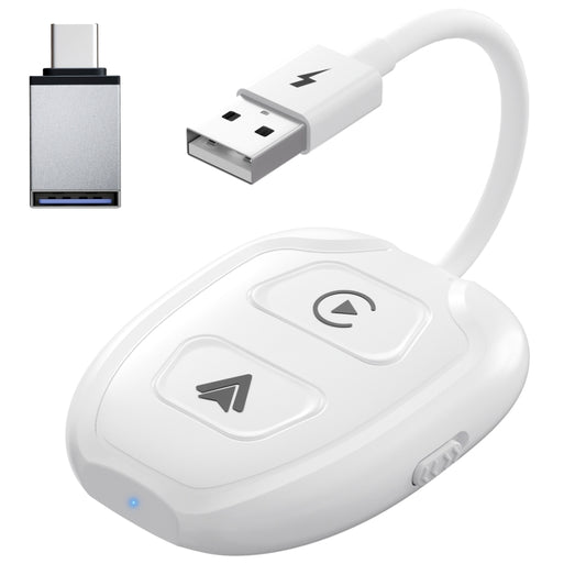 THT-020-9-1 USB + USB-C / Type-C Wired to Wireless Carplay / Android Auto Adapter(White) - Bluetooth Adapters by buy2fix | Online Shopping UK | buy2fix
