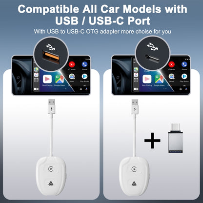THT-020-9-1 USB + USB-C / Type-C Wired to Wireless Carplay / Android Auto Adapter(White) - Bluetooth Adapters by buy2fix | Online Shopping UK | buy2fix