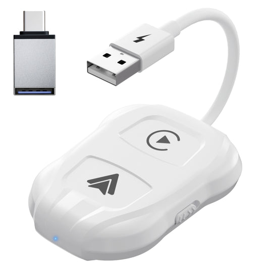 THT-020-9 USB + USB-C / Type-C Wired to Wireless Carplay / Android Auto Adapter(White) - Bluetooth Adapters by buy2fix | Online Shopping UK | buy2fix