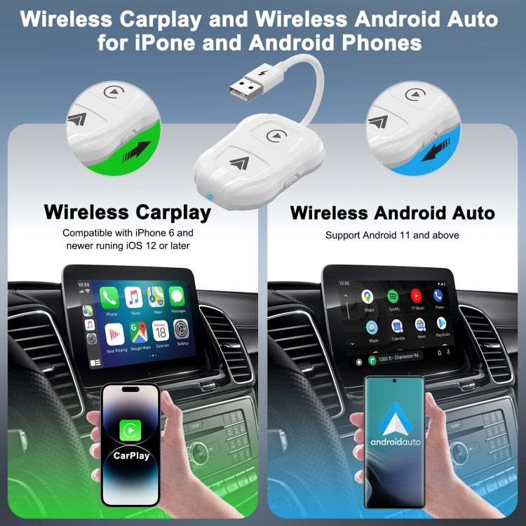 THT-020-9 USB + USB-C / Type-C Wired to Wireless Carplay / Android Auto Adapter(White) - Bluetooth Adapters by buy2fix | Online Shopping UK | buy2fix