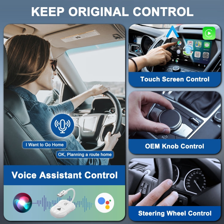 THT-020-9 USB + USB-C / Type-C Wired to Wireless Carplay / Android Auto Adapter(White) - Bluetooth Adapters by buy2fix | Online Shopping UK | buy2fix