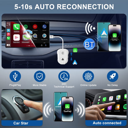 THT-020-9 USB + USB-C / Type-C Wired to Wireless Carplay / Android Auto Adapter(White) - Bluetooth Adapters by buy2fix | Online Shopping UK | buy2fix