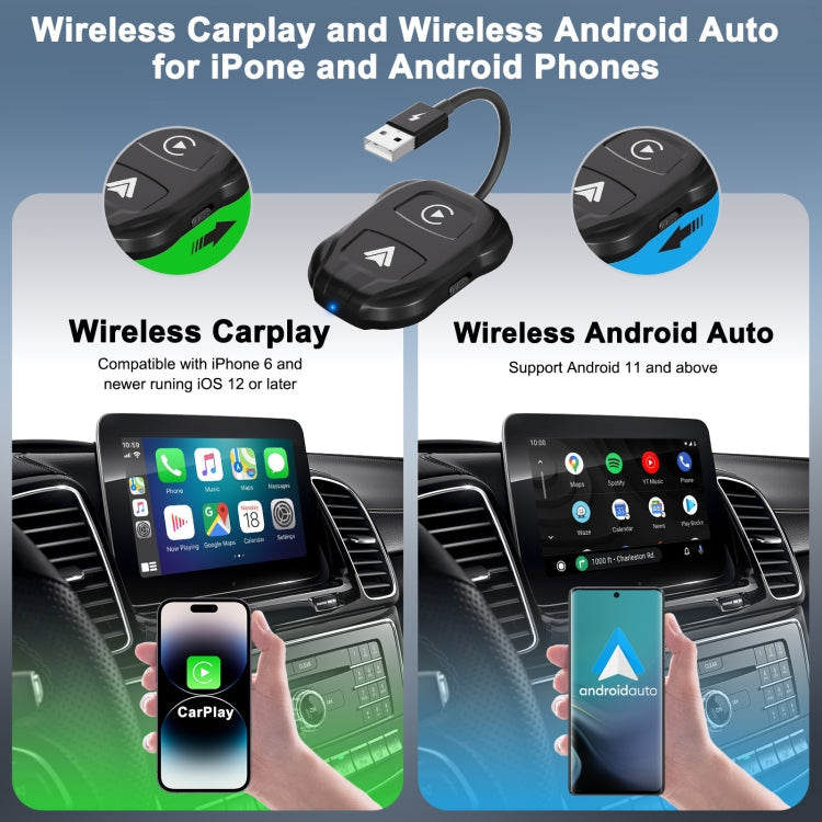 THT-020-9 USB + USB-C / Type-C Wired to Wireless Carplay / Android Auto Adapter(Black) - Bluetooth Adapters by buy2fix | Online Shopping UK | buy2fix