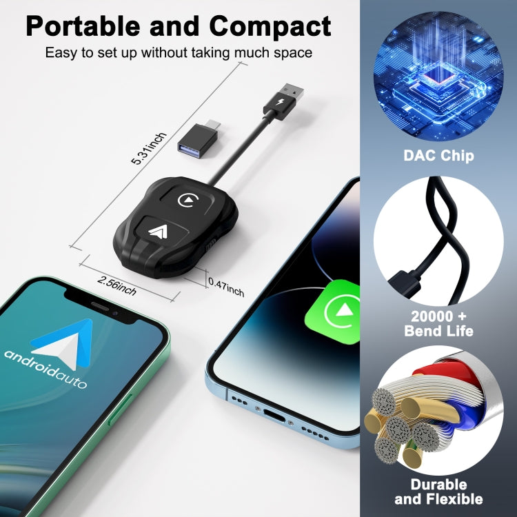 THT-020-9 USB + USB-C / Type-C Wired to Wireless Carplay / Android Auto Adapter(Black) - Bluetooth Adapters by buy2fix | Online Shopping UK | buy2fix