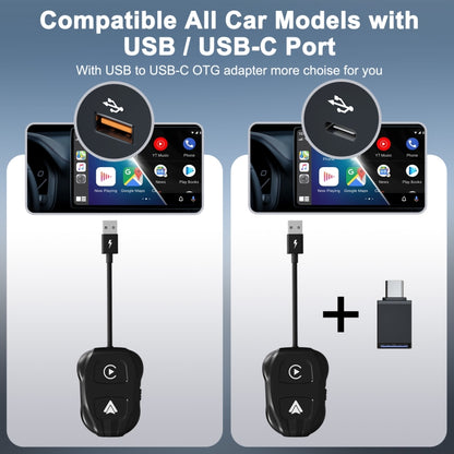 THT-020-9 USB + USB-C / Type-C Wired to Wireless Carplay / Android Auto Adapter(Black) - Bluetooth Adapters by buy2fix | Online Shopping UK | buy2fix