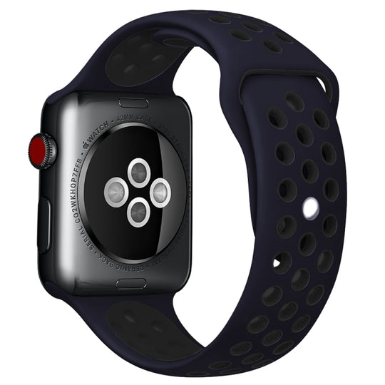 Pour Apple Watch Ultra 49 mm / Série 8 et 7 45 mm / SE 2 et 6 et SE et 5 et 4 44 mm / 3 et 2 et 1 42 mm Bracelet de montre en silicone sport édition standard (bleu noir)