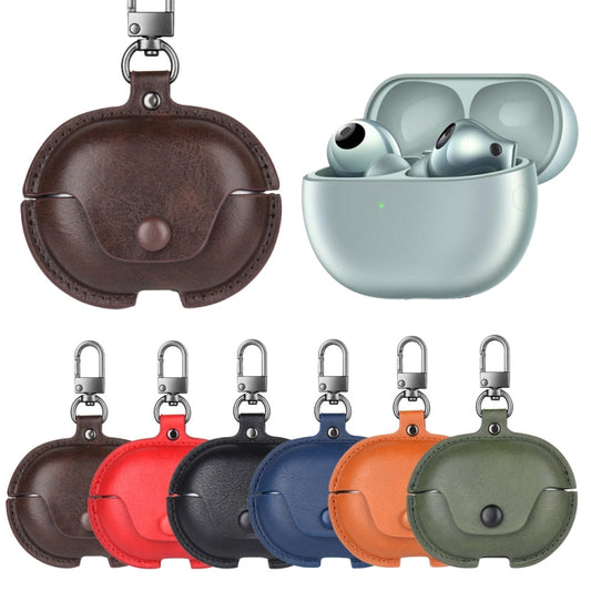 For Huawei FreeBuds Pro 3 / Pro 4 Business Leather Earphone Protective Case with Hook(Light Brown) - Huawei Earphone Case by buy2fix | Online Shopping UK | buy2fix