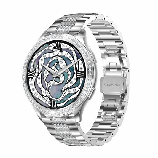 AK53 IP67 BT5.2 1.32inch Smart Watch Support Voice Call / Health Monitoring, Style:Pearl Steel Strap(Silver) by buy2fix