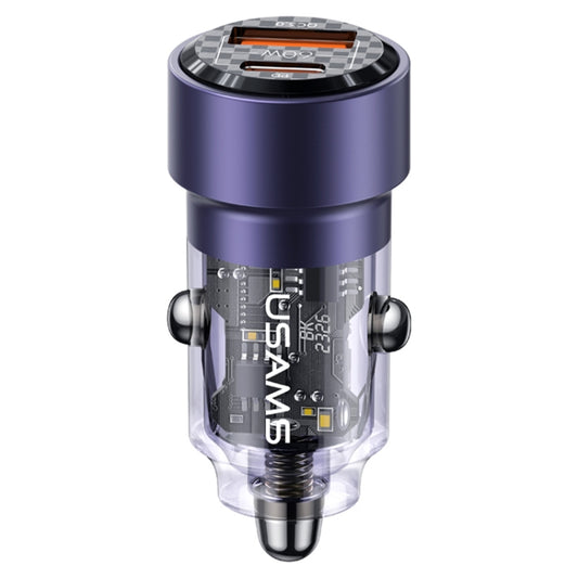 USAMS US-CC208 C39 60W USB + Type-C Dual Port Fast Charging Aluminum Alloy Transparent Car Charger(Purple) by USAMS