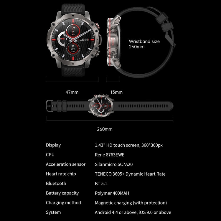 AK56 IP67 BT5.1 1.43inch Smart Watch Support Voice Call / Health Monitoring, Style:Steel Mesh Strap(Silver) by buy2fix