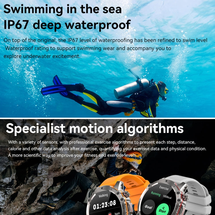 AK56 IP67 BT5.1 1.43inch Smart Watch Support Voice Call / Health Monitoring, Style:Silicone Strap(Silver) by buy2fix