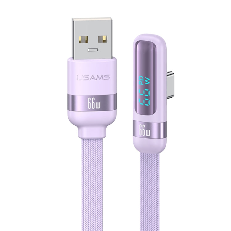 USAMS US-SJ651 6A USB to USB-C/Type-C Aluminum Alloy Digital Display Fast Charging Elbow Data Cable, Length: 1.2m(Purple) - USB-C & Type-C Cable by USAMS | Online Shopping UK | buy2fix