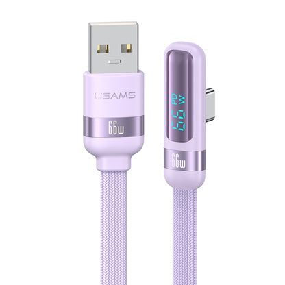 USAMS US-SJ651 6A USB to USB-C/Type-C Aluminum Alloy Digital Display Fast Charging Elbow Data Cable, Length: 1.2m(Purple) - USB-C & Type-C Cable by USAMS | Online Shopping UK | buy2fix