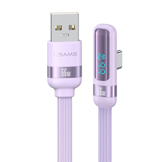 USAMS US-SJ651 6A USB to USB-C/Type-C Aluminum Alloy Digital Display Fast Charging Elbow Data Cable, Length: 1.2m(Purple) - USB-C & Type-C Cable by USAMS | Online Shopping UK | buy2fix