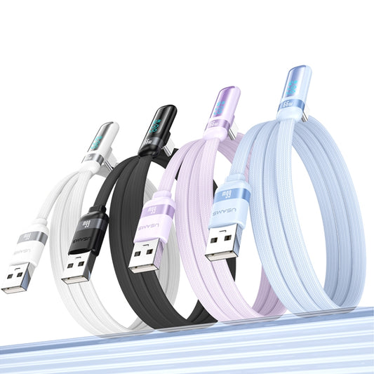 USAMS US-SJ651 6A USB to USB-C/Type-C Aluminum Alloy Digital Display Fast Charging Elbow Data Cable, Length: 1.2m(Purple) - USB-C & Type-C Cable by USAMS | Online Shopping UK | buy2fix