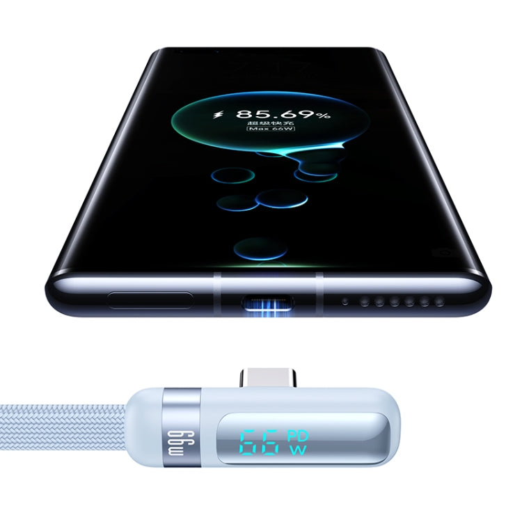 USAMS US-SJ651 6A USB to USB-C/Type-C Aluminum Alloy Digital Display Fast Charging Elbow Data Cable, Length: 1.2m(Purple) - USB-C & Type-C Cable by USAMS | Online Shopping UK | buy2fix