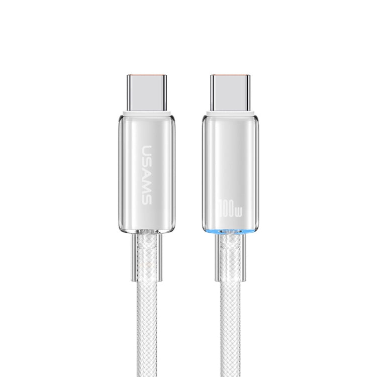 USAMS Type-C To Type-C Aluminum Alloy Clear LED 100W Fast Charge Data Cable, Length:1.2m(White) - USB-C & Type-C Cable by USAMS | Online Shopping UK | buy2fix