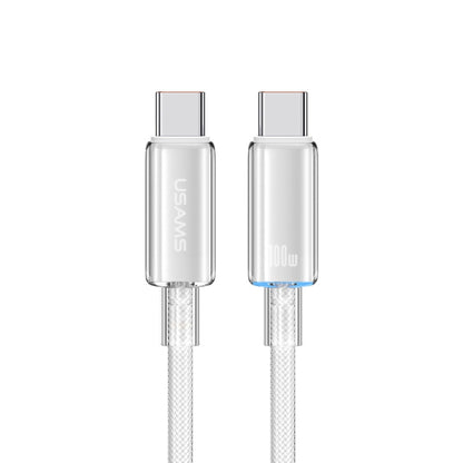 USAMS Type-C To Type-C Aluminum Alloy Clear LED 100W Fast Charge Data Cable, Length:1.2m(White) - USB-C & Type-C Cable by USAMS | Online Shopping UK | buy2fix