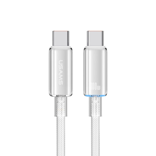 USAMS Type-C To Type-C Aluminum Alloy Clear LED 100W Fast Charge Data Cable, Length:1.2m(White) - USB-C & Type-C Cable by USAMS | Online Shopping UK | buy2fix