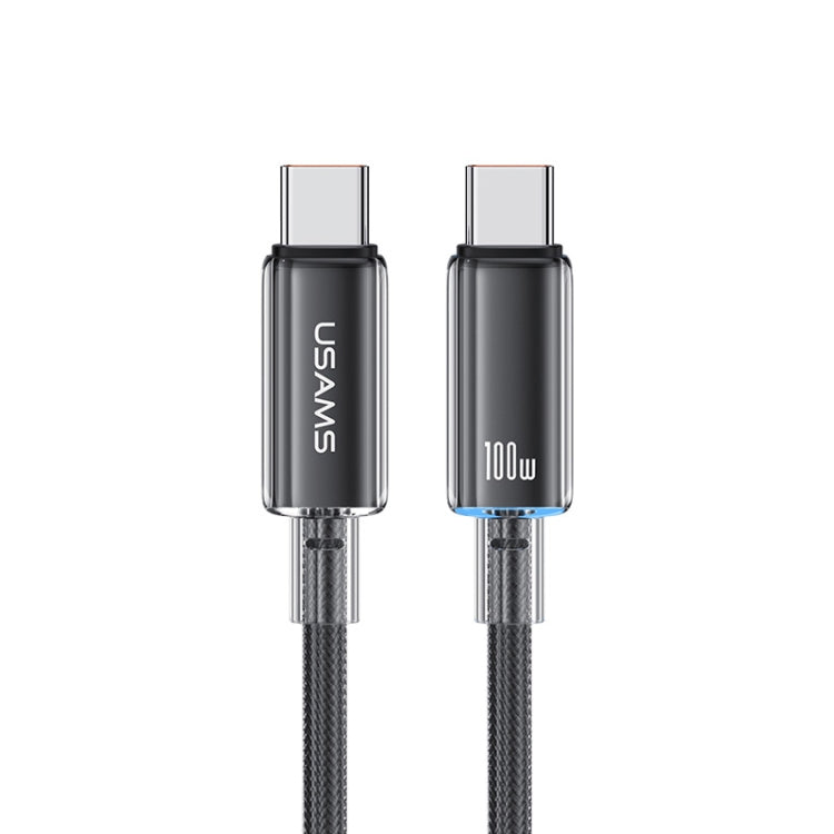 USAMS Type-C To Type-C Aluminum Alloy Clear LED 100W Fast Charge Data Cable, Length:1.2m(Black) - USB-C & Type-C Cable by USAMS | Online Shopping UK | buy2fix