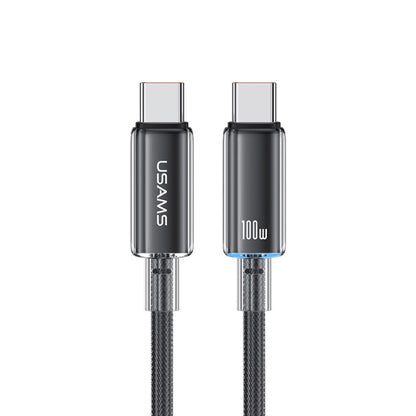 USAMS Type-C To Type-C Aluminum Alloy Clear LED 100W Fast Charge Data Cable, Length:1.2m(Black) - USB-C & Type-C Cable by USAMS | Online Shopping UK | buy2fix