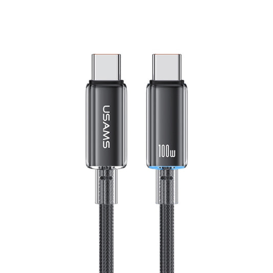 USAMS Type-C To Type-C Aluminum Alloy Clear LED 100W Fast Charge Data Cable, Length:1.2m(Black) - USB-C & Type-C Cable by USAMS | Online Shopping UK | buy2fix