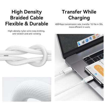 USAMS Type-C To Type-C Aluminum Alloy Clear LED 100W Fast Charge Data Cable, Length:1.2m(White) - USB-C & Type-C Cable by USAMS | Online Shopping UK | buy2fix